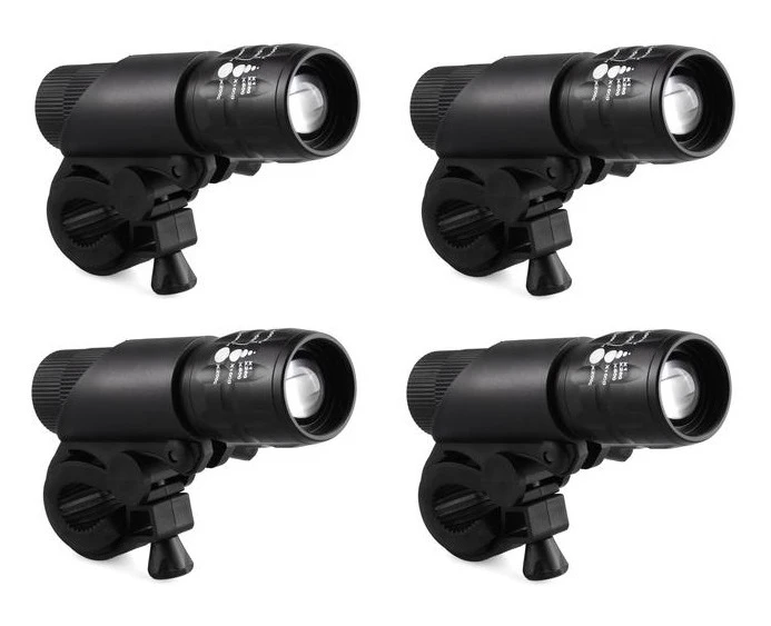 1. Set 4 buc far bicicleta 240 lumeni, 3 moduri luminare, zoom in/out, negru