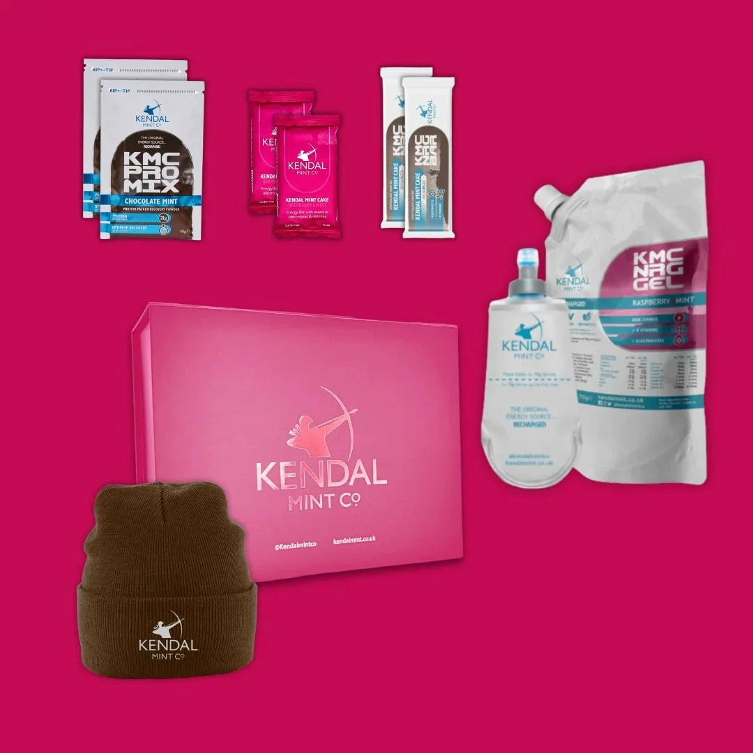 2. KMC Gift Box - MAX Edition - Raspberry & Chocolate Mint | Includes Kendal Mint Energy Bar, Gels & Pro Mix, Brown Beanie - Kendal Mint Co