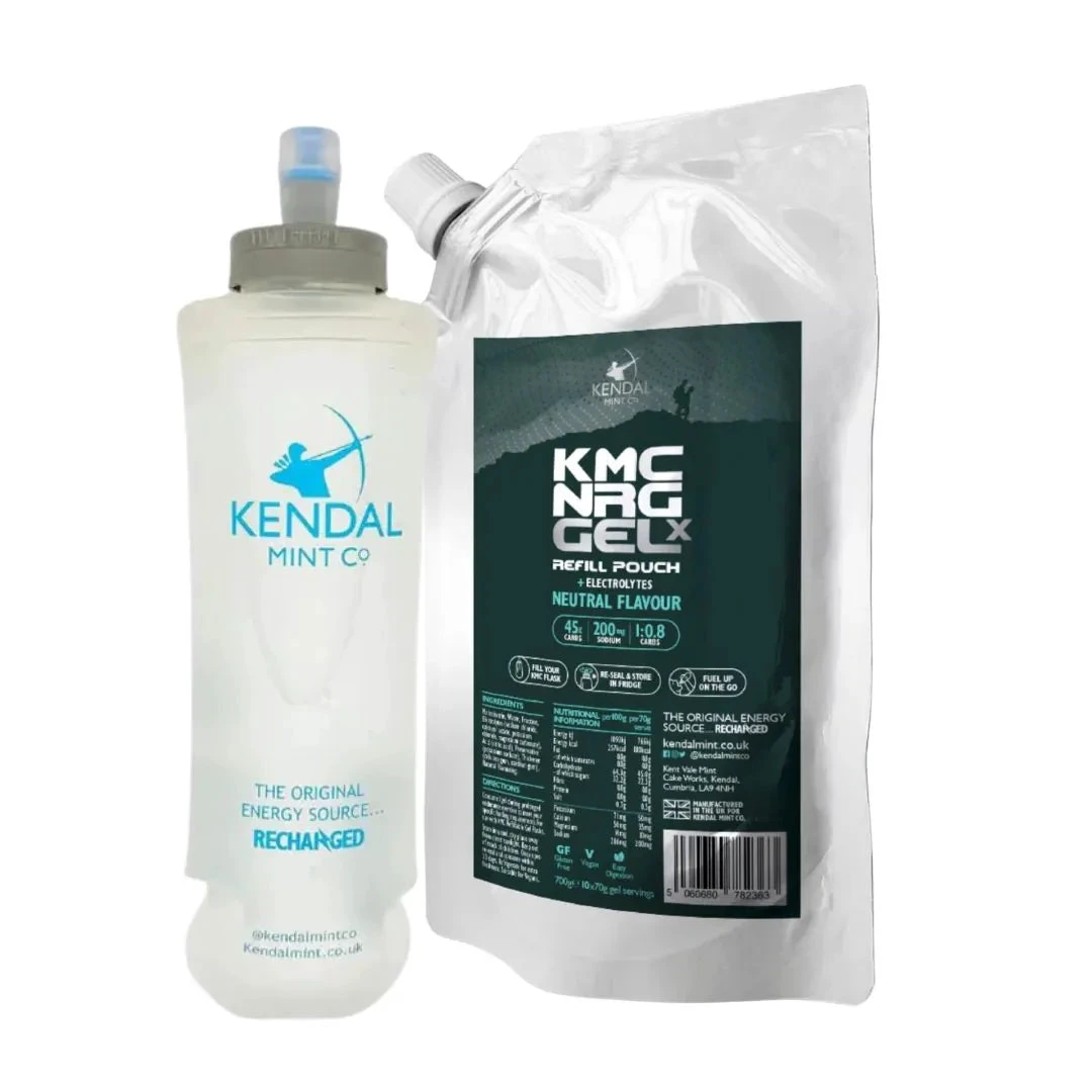 1. KMC Gel X NRG Refill Gel | 500ml Flask | Unflavoured Energy Gel | Flavour Fatigue | 45G Carbs | 200mg Sodium | High Carb Energy Gel | Running, Marathons, Cycling | Kendal Mint Co