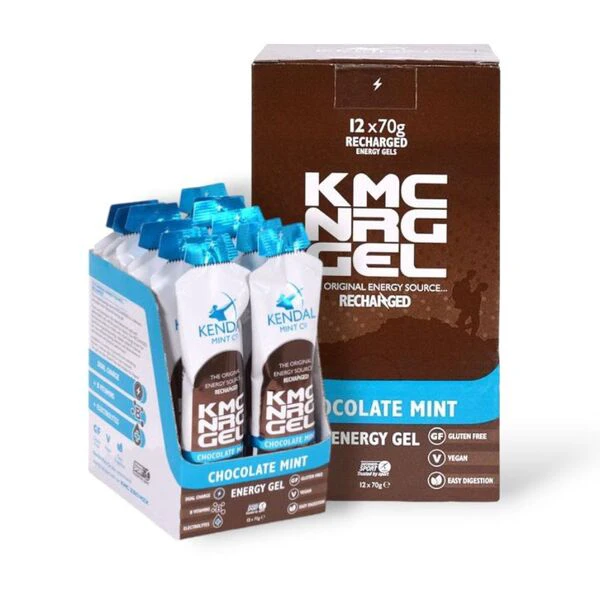 1. KMC NRG GEL Chocolate Mint Isotonic Energy Gel | 12 x 70g | Ideal for Running, Cycling, Swimming, Triathlons, & Marathons