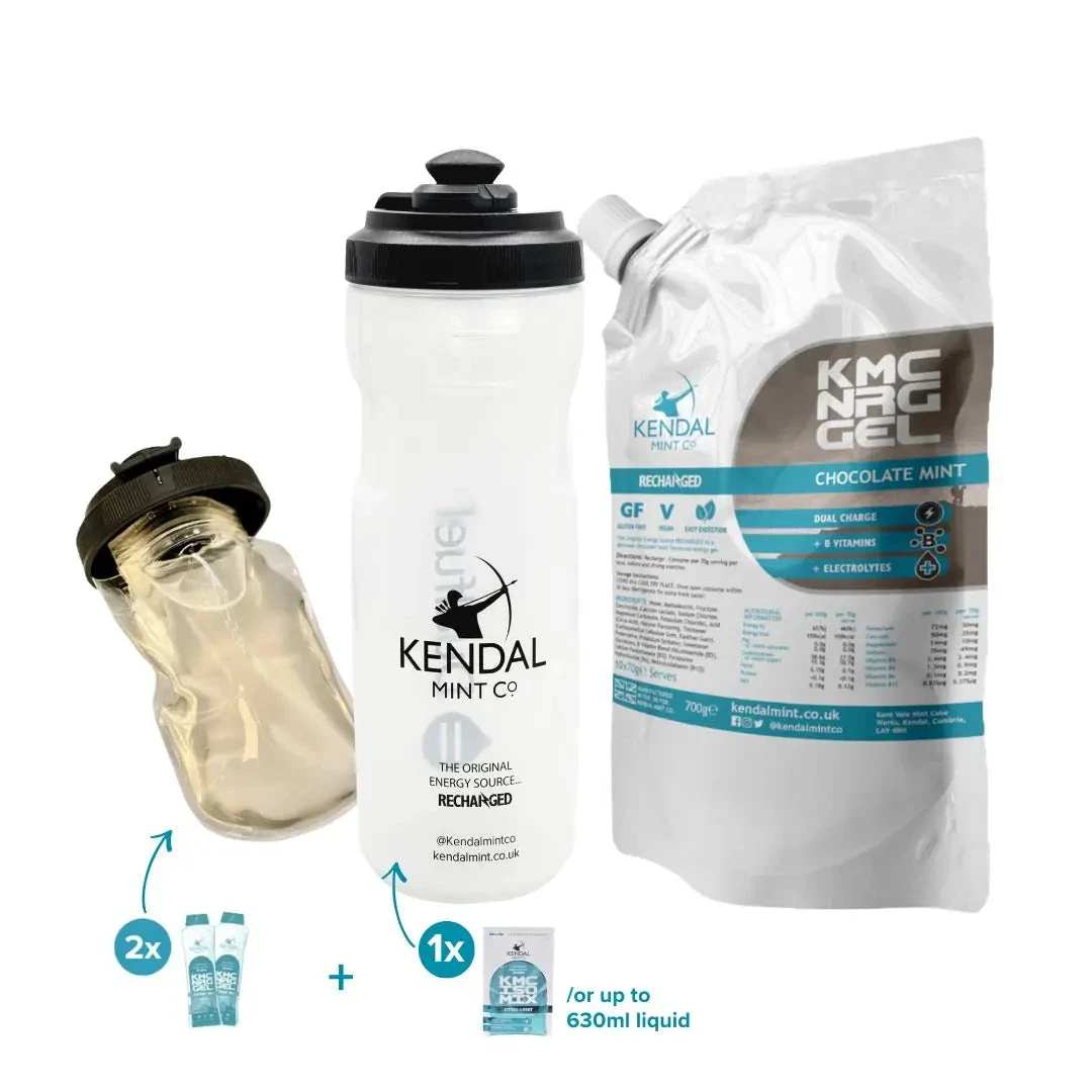 2. KMC NRG Caffeine-Free GEL Refillable & Squeeasy Bottle Bundle - Chocolate Mint | 10 x 70g | - Ideal for Running, Cycling, Swimming, Triathlons, & Marathons