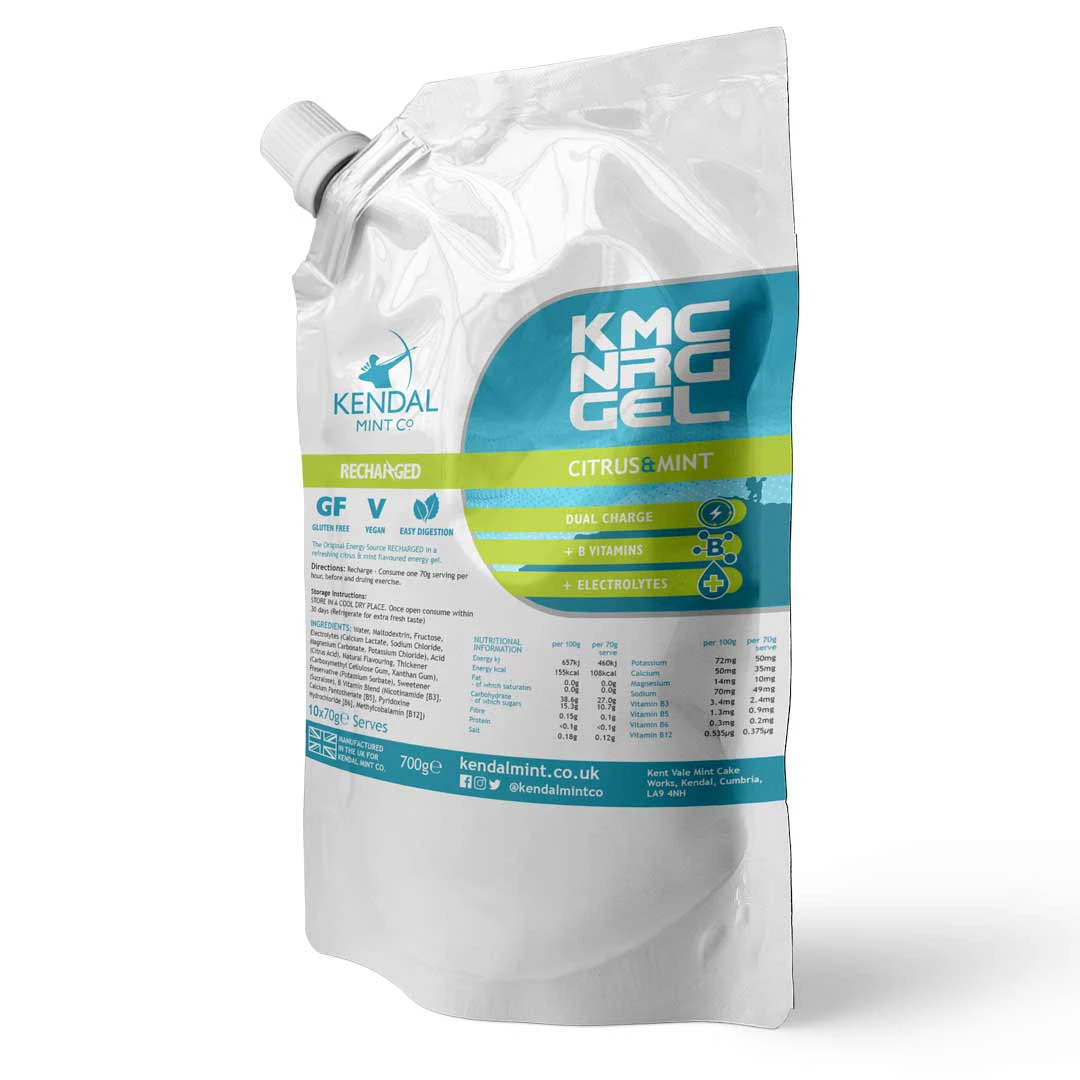 1. KMC NRG Caffeine-Free Citrus & Mint Refill Energy Gel 10 x 70g | Gel Refill Pouch | Ideal for Running, Cycling, Swimming, Triathlons, & Marathons