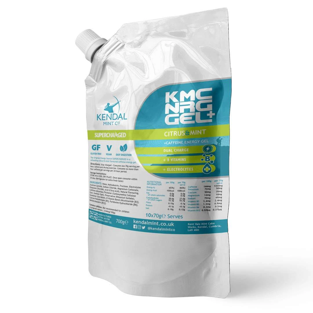 1. KMC NRG Caffeine Refill Energy Gel Citrus & Mint 10 x 70g | Gel Refill Pouch | Ideal for Running, Cycling, Triathlons & Marathons