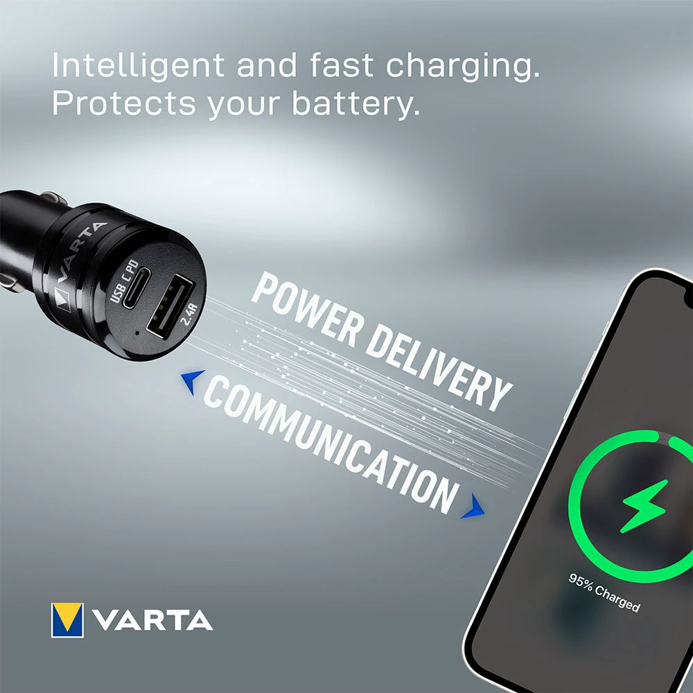 7. Varta - incarcator masina Car Charger Dual USB Fast 30W - mufa USB-C + mufa USB-A