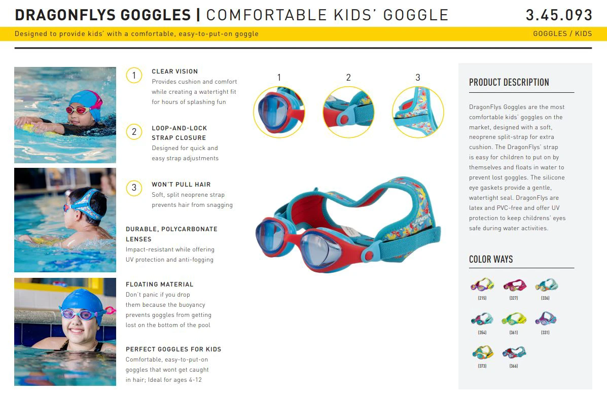 4. Finis - ochelari inot pentru copii DragonFlys - roz intens rosu galben cu lentile transparente