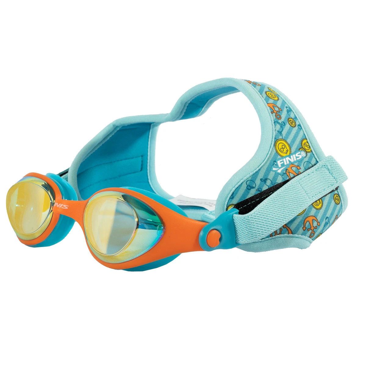 1. Finis - ochelari inot pentru copii DragonFlys treasure mirror - albastru deschis portocaliu cu lentile oglinda