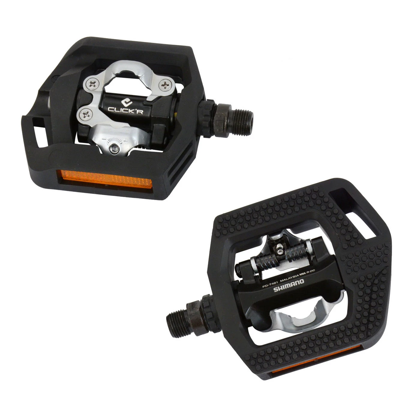 2. Shimano - pedale bicicleta MTB PD-T421, cu catadioptrii si placute SM-SH56 - negru