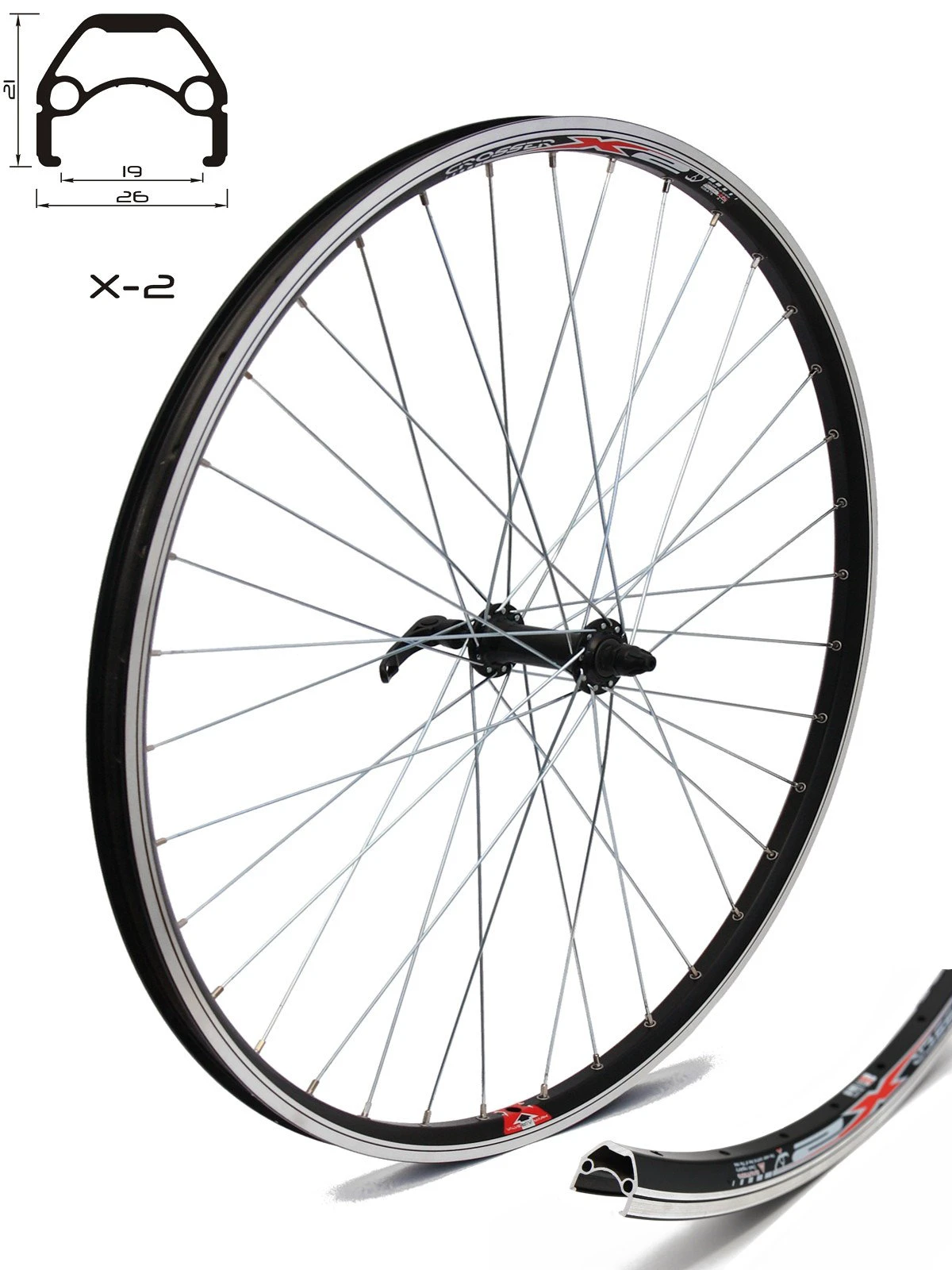 2. Roata CROSSER X2 36H 26" Fata QR Disc capsata Negru