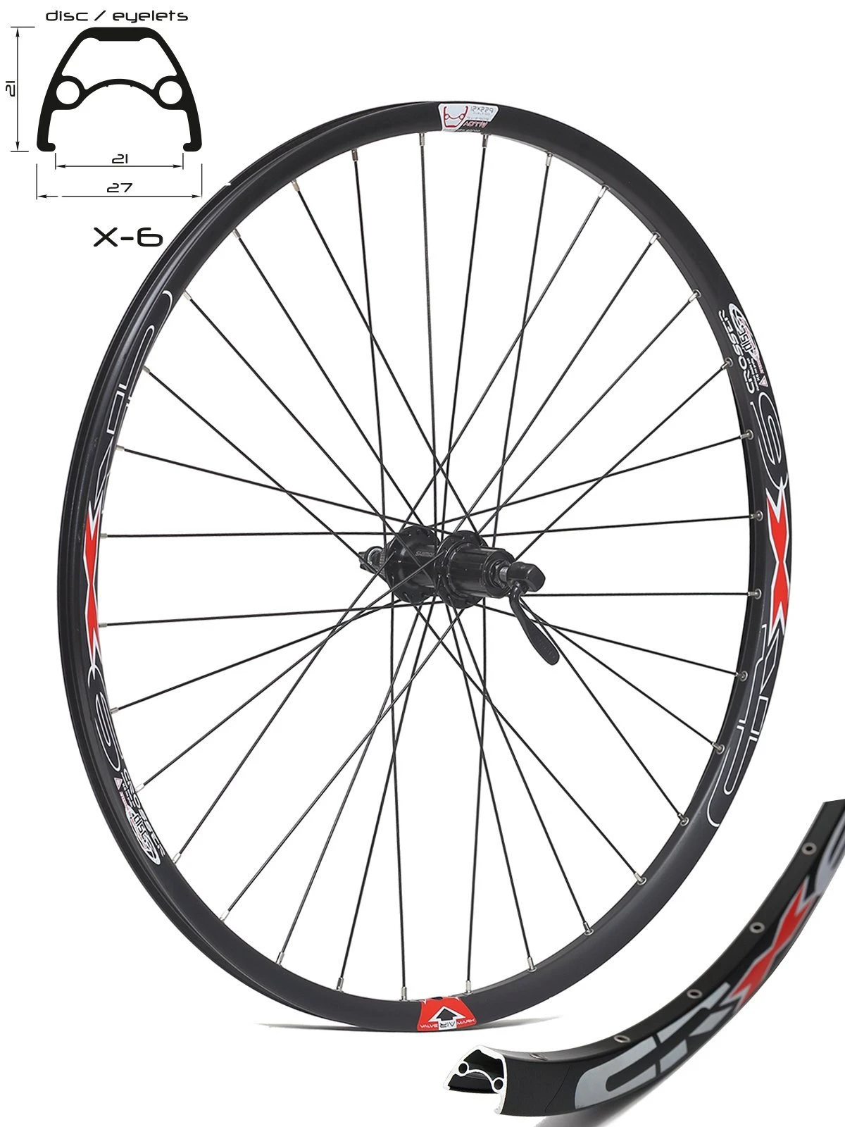 1. Roata CROSSER X6 32H 28" Spate QR Disc Center Lock Caseta capsata butuc SHIMANO TX505 Negru