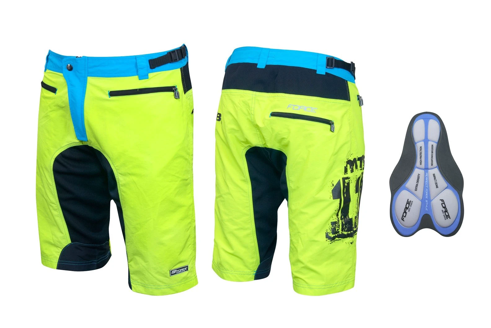 2. Pantaloni scurti Force MTB-11 cu interior detasabil galben fluo