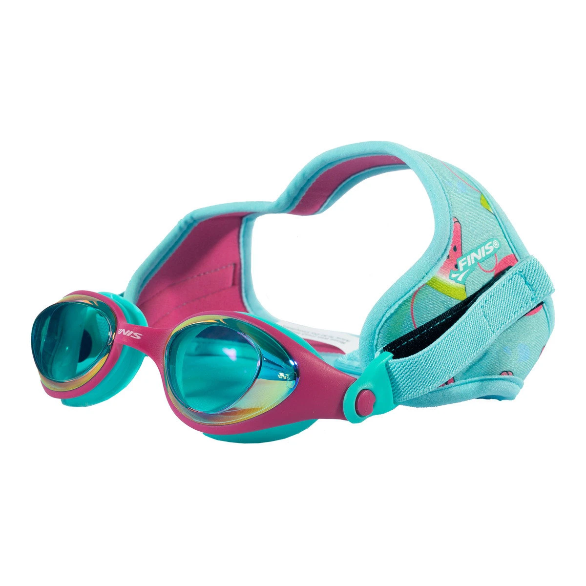 Finis - ochelari inot pentru copii DragonFlys - albastru verde pepene roz cu lentile oglinda - 57264