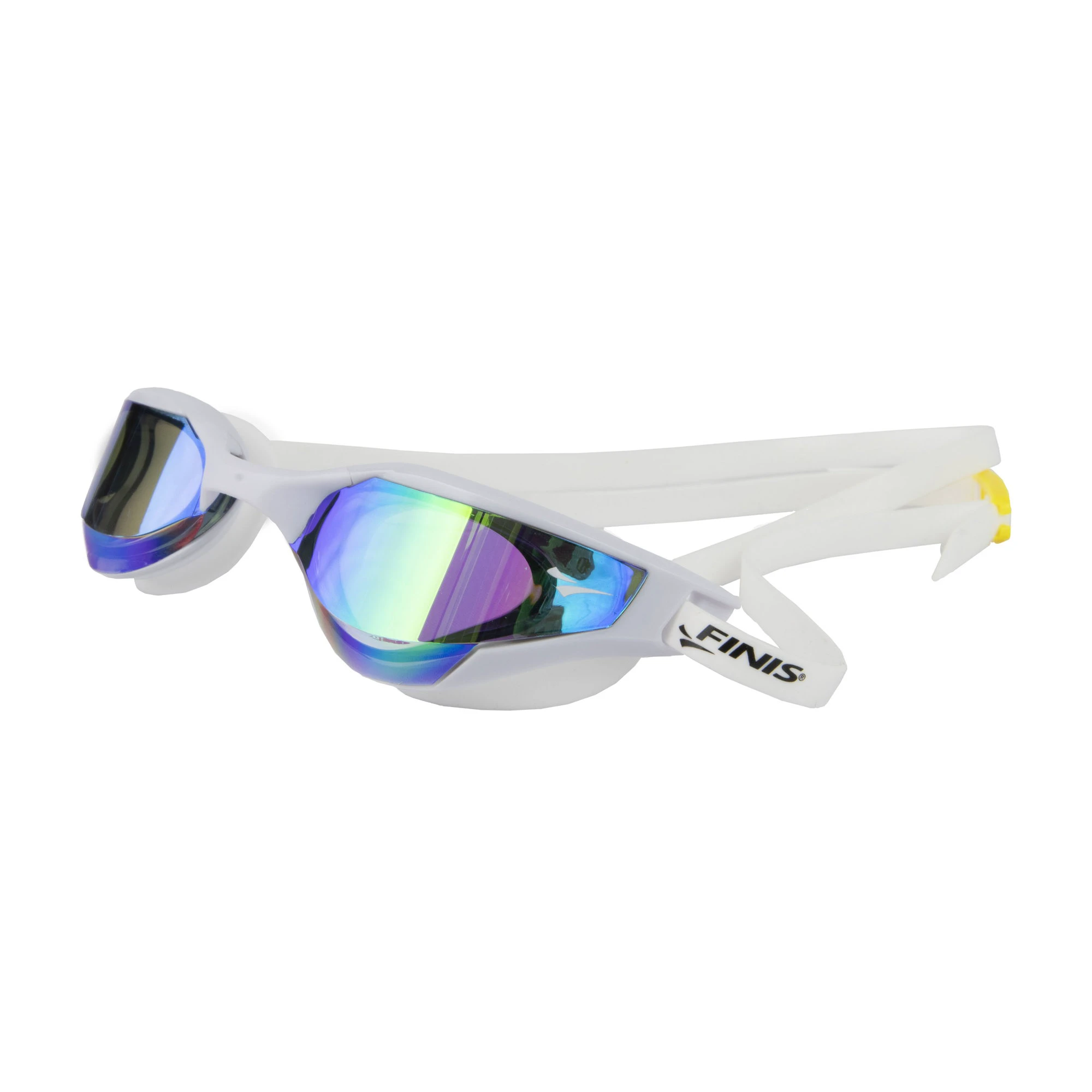 1. Finis - ochelari inot pentru triatlon Hayden Goggles - alb cu lentila oglinda mov