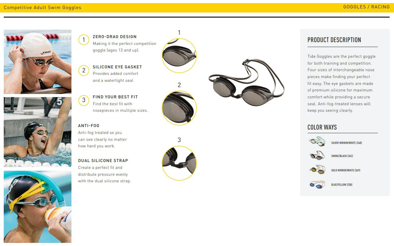 3. Finis - ochelari inot adulti Tide Goggles - gri fumuriu negru