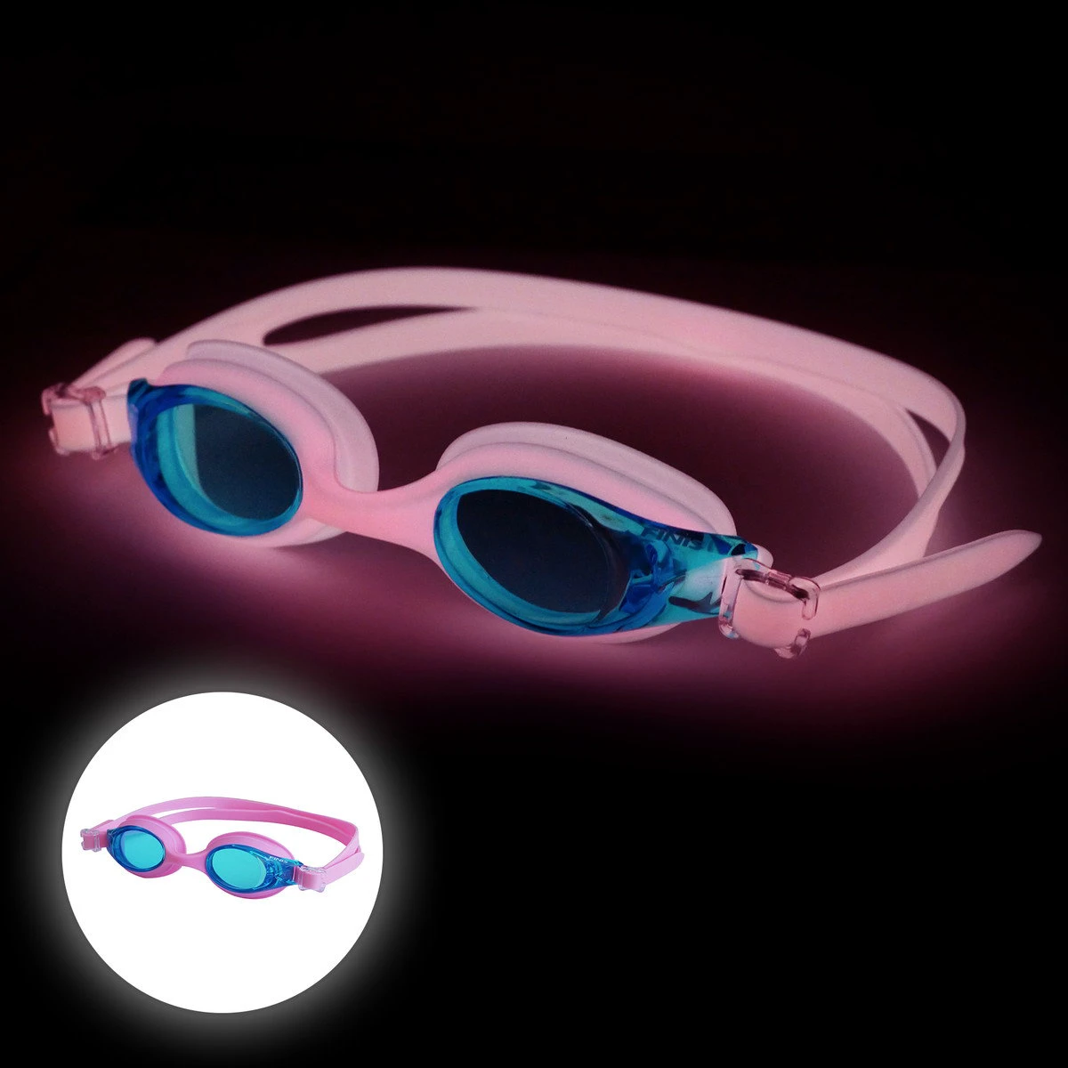 1. Finis - ochelari inot vizibilitate sporita pentru copii FlowGlows (Glow in the dark) Goggles - roz