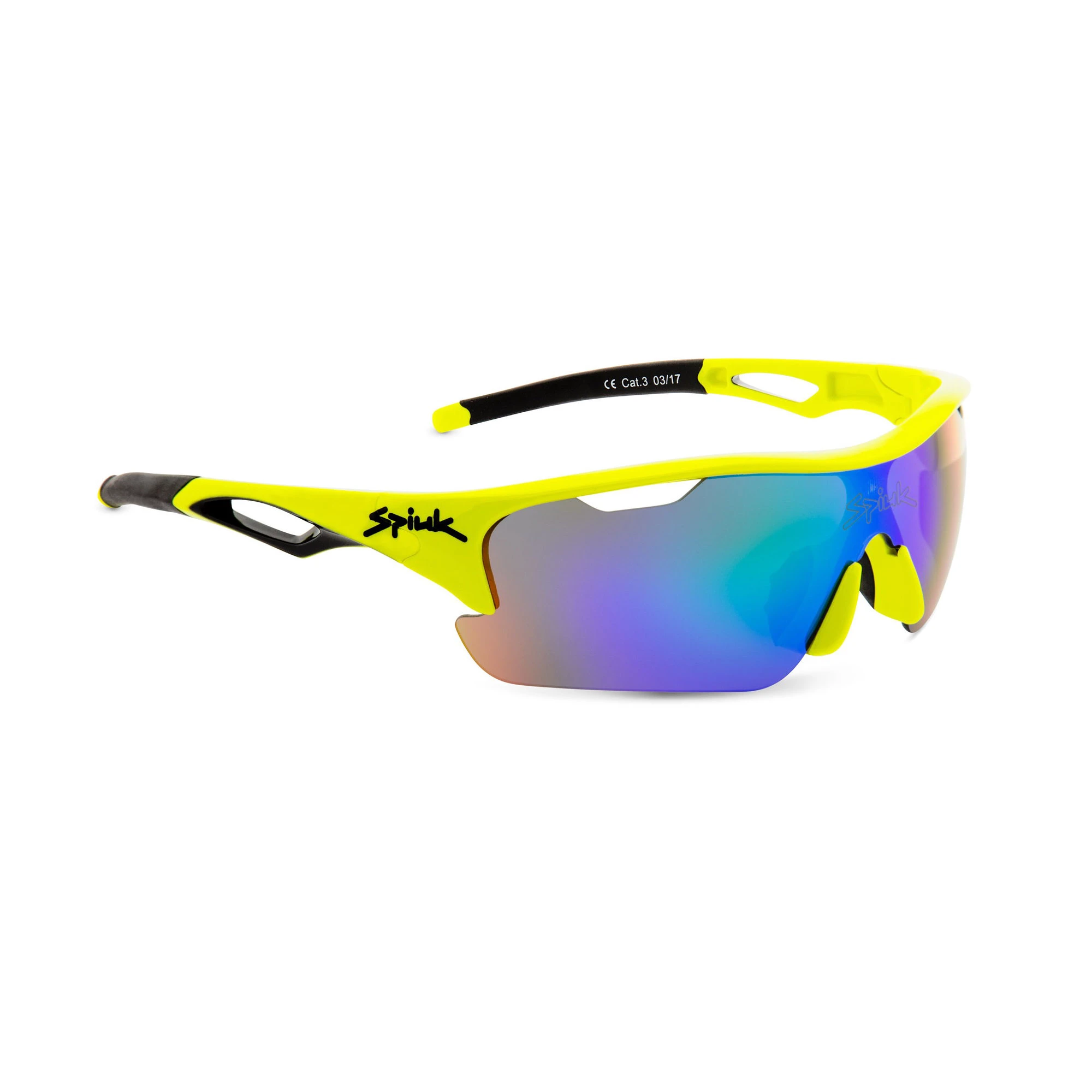 Spiuk - ochelari soare sport Jifter, 3 lentile de schimb transparent, portocaliu si verde oglinda - rama galbena neagra - 57576