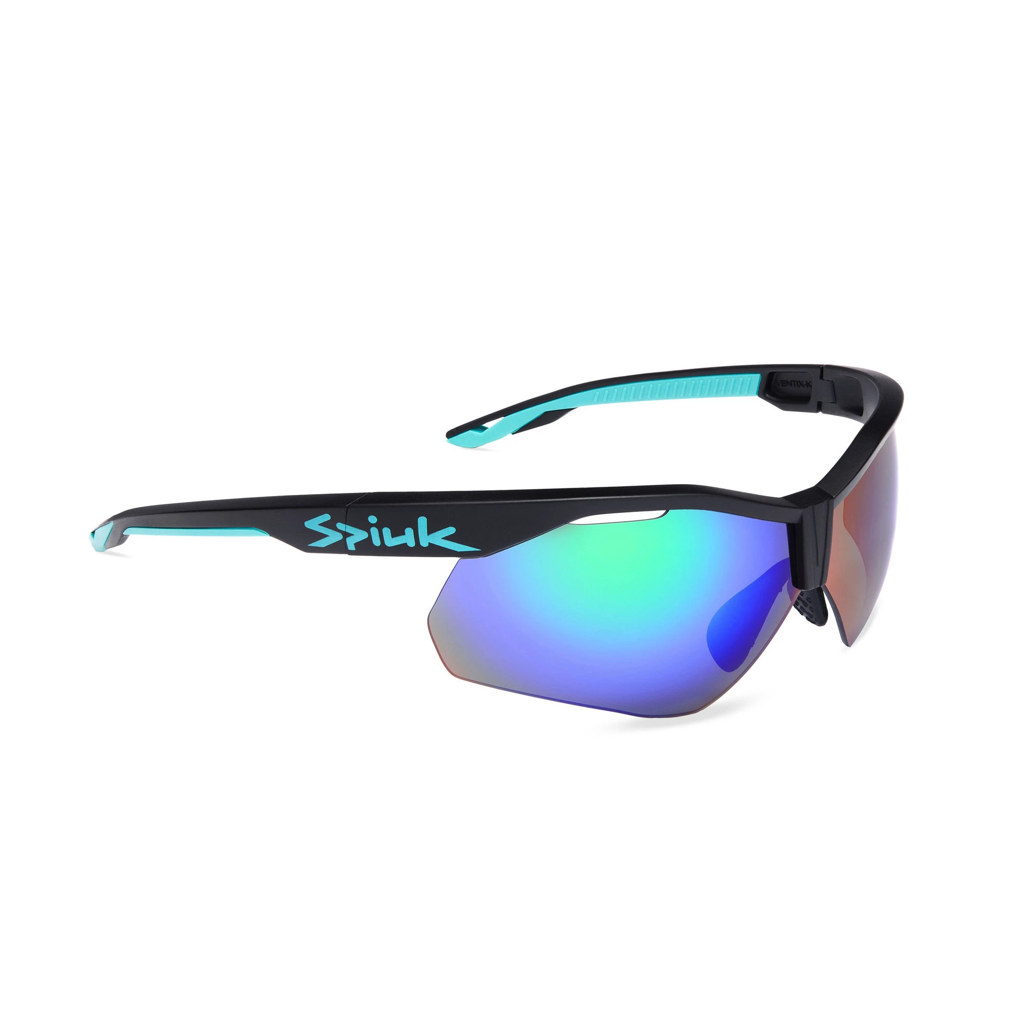 1. Spiuk - ochelari soare sport Ventix K, 2 lentile de schimb transparent si verde oglinda - rama neagra turquoise