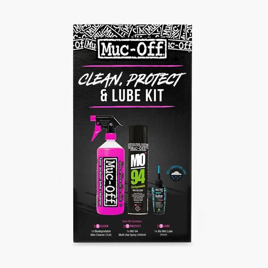 1. Muc-Off - set solutii curatare bicicleta Clean Protect and Lube Kit (Wet Lube Version)