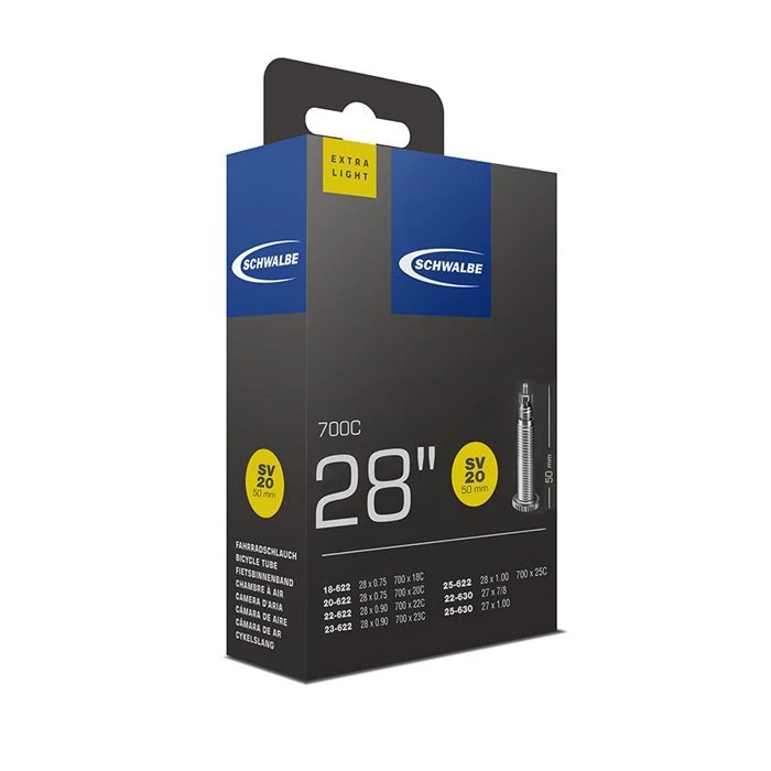 1. Schwalbe - camera bicicleta 28" Extra Light - SV20 - 28x0.75/0.90 - 18/25-622/630 - 700x18C/23C - valva presta 50 mm