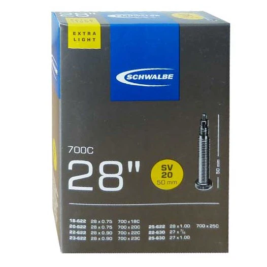 2. Schwalbe - camera bicicleta 28" Extra Light - SV20 - 28x0.75/0.90 - 18/25-622/630 - 700x18C/23C - valva presta 50 mm