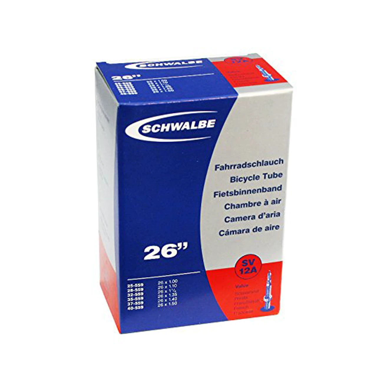 1. Schwalbe - camera bicicleta SV12A, 26 inch - 26x.1.00 -> 26x1.50 - 25-559 -> 40-559 - valva presta 40mm