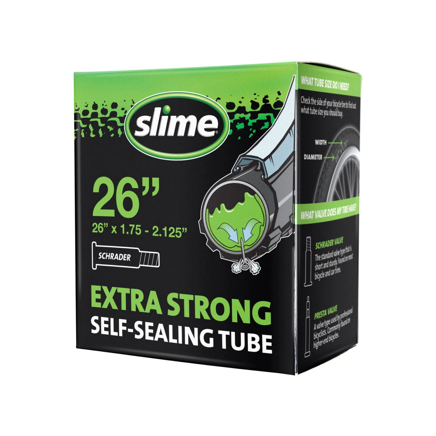 1. Slime - camera bicicleta 26" cu solutie antipana - 26"x1.75-> 26"x2.125 - 47-559-> 57-559 - valva auto