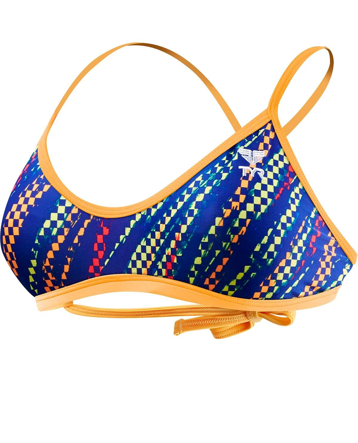 1. TYR - bustiera - Sassari Tieback Top - albastru galben