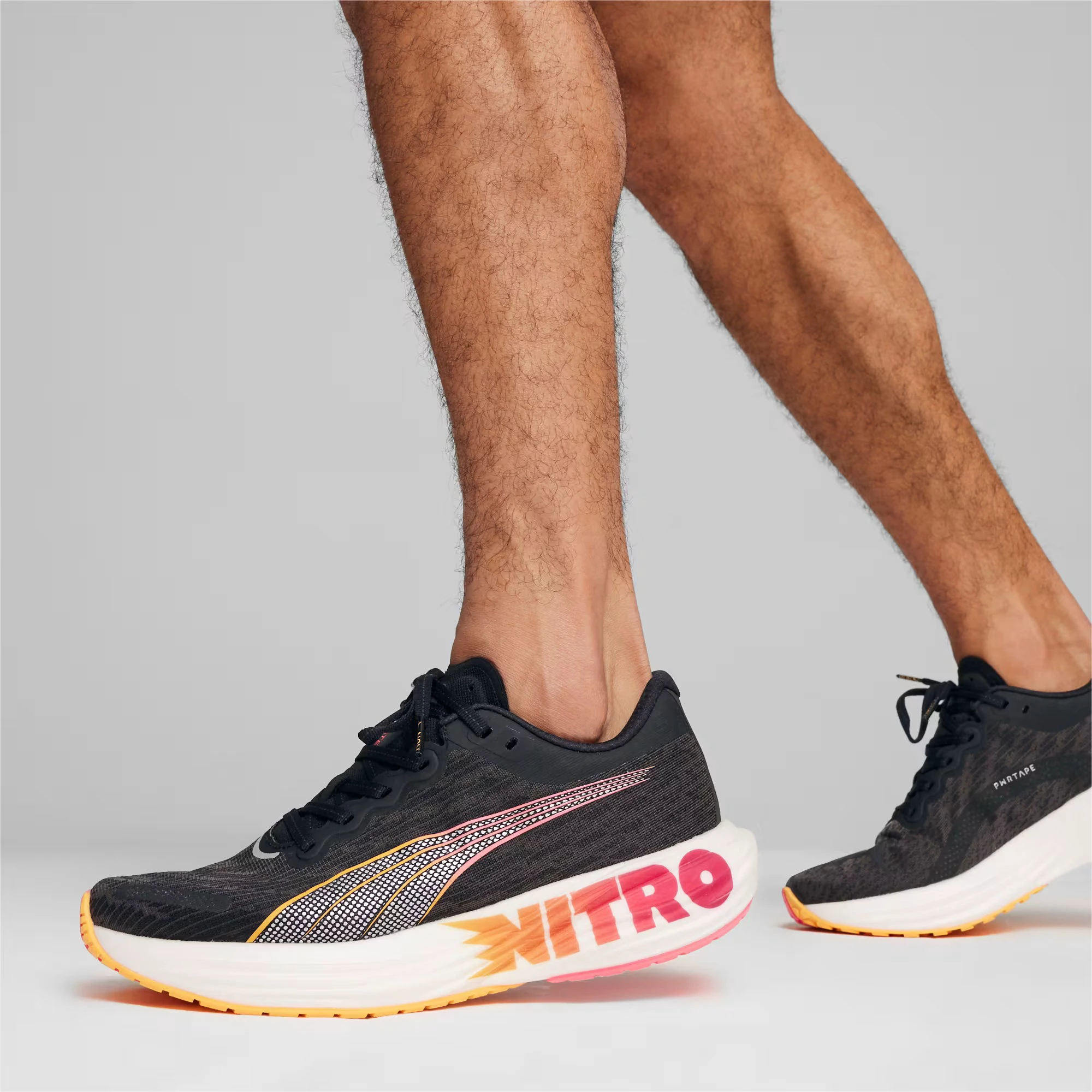 7. Puma - pantofi alergare pentru barbati Deviate Nitro 2 FF - negru alb portocaliu Sun Stream sunset glow