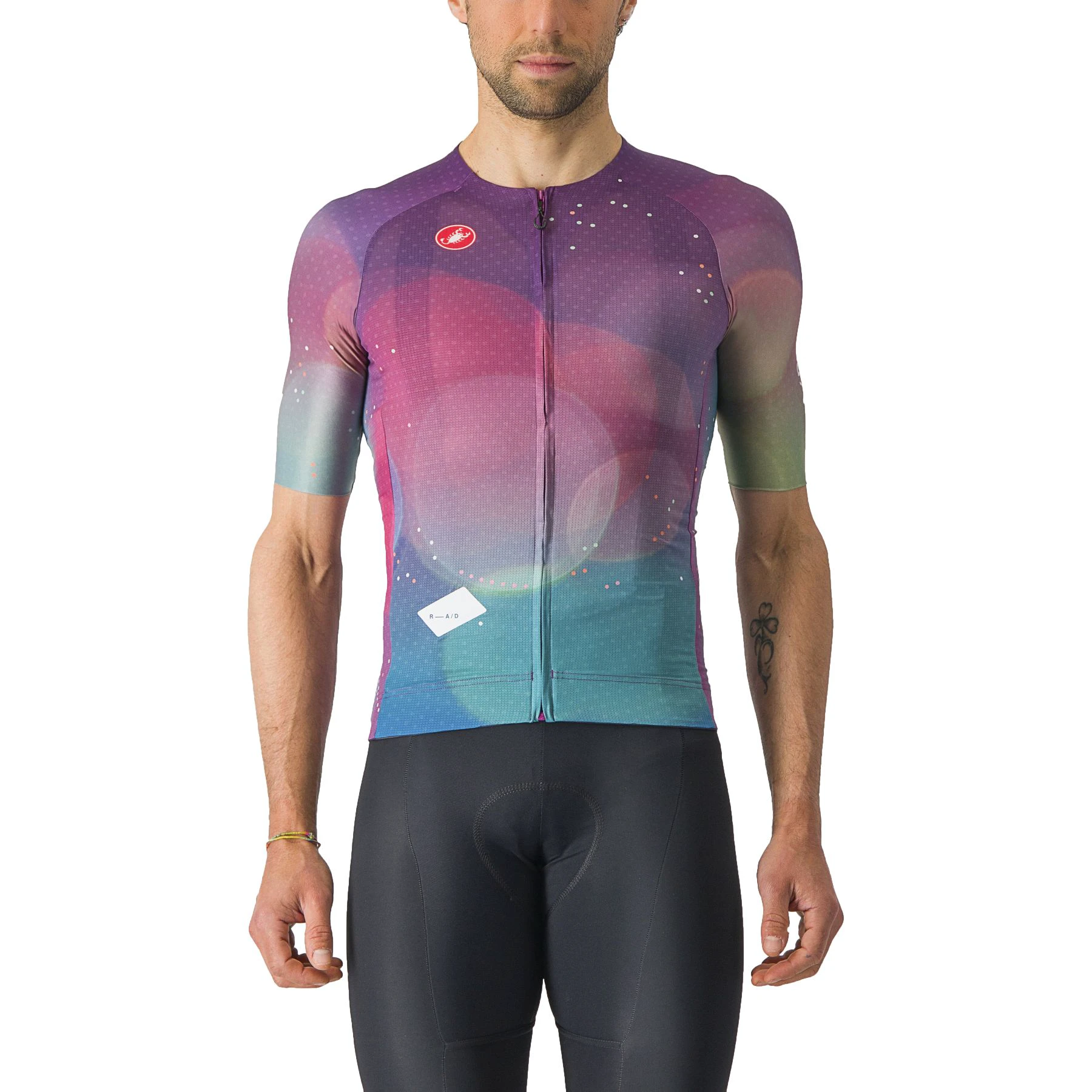 1. Castelli - tricou ciclism cu maneca scurta pentru barbati R-A/D Jersey - multicolor mov inchis albastru