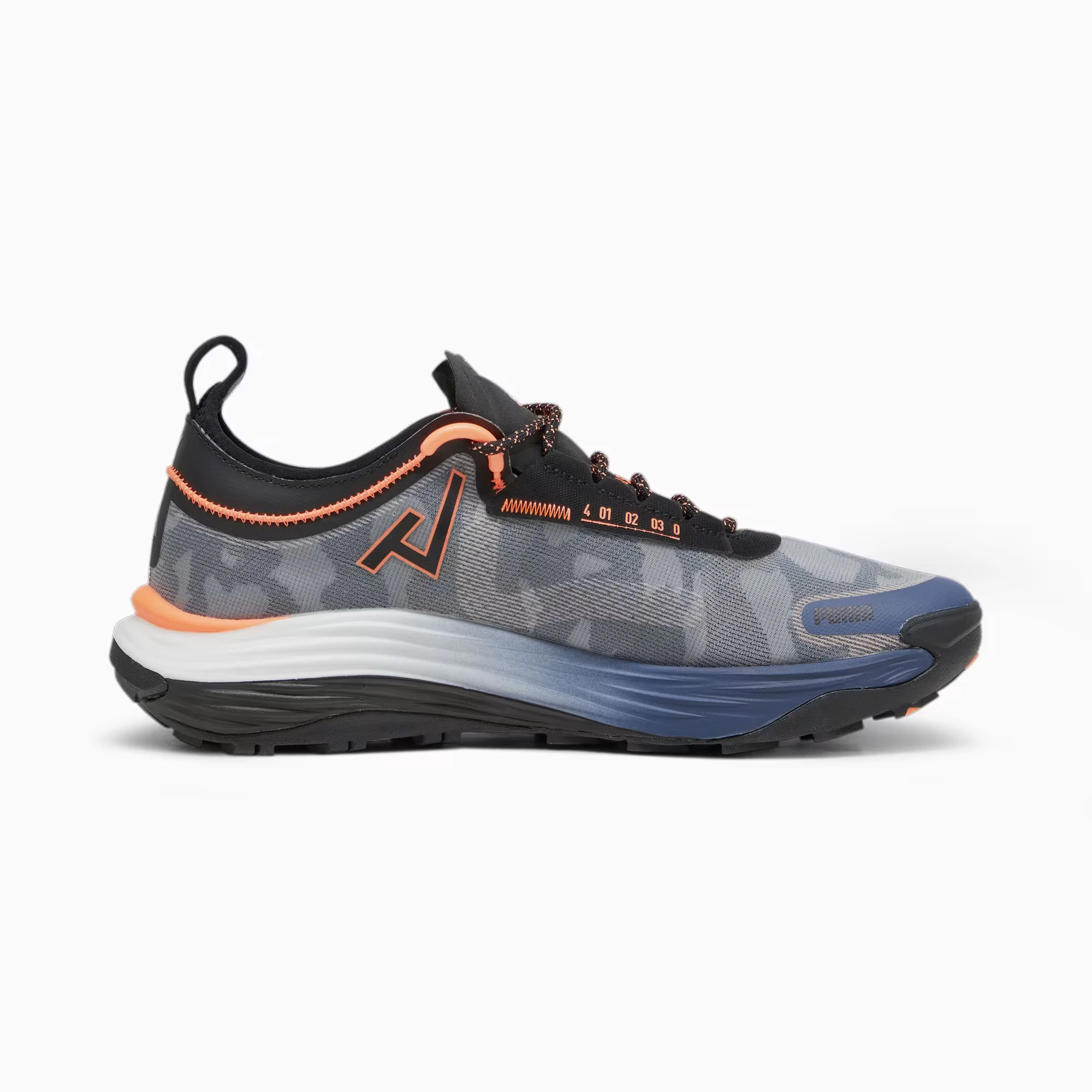 1. Puma - pantofi alergare pentru barbati Voyage Nitro 3 - gri albastru cerneala negru portocaliu Neon