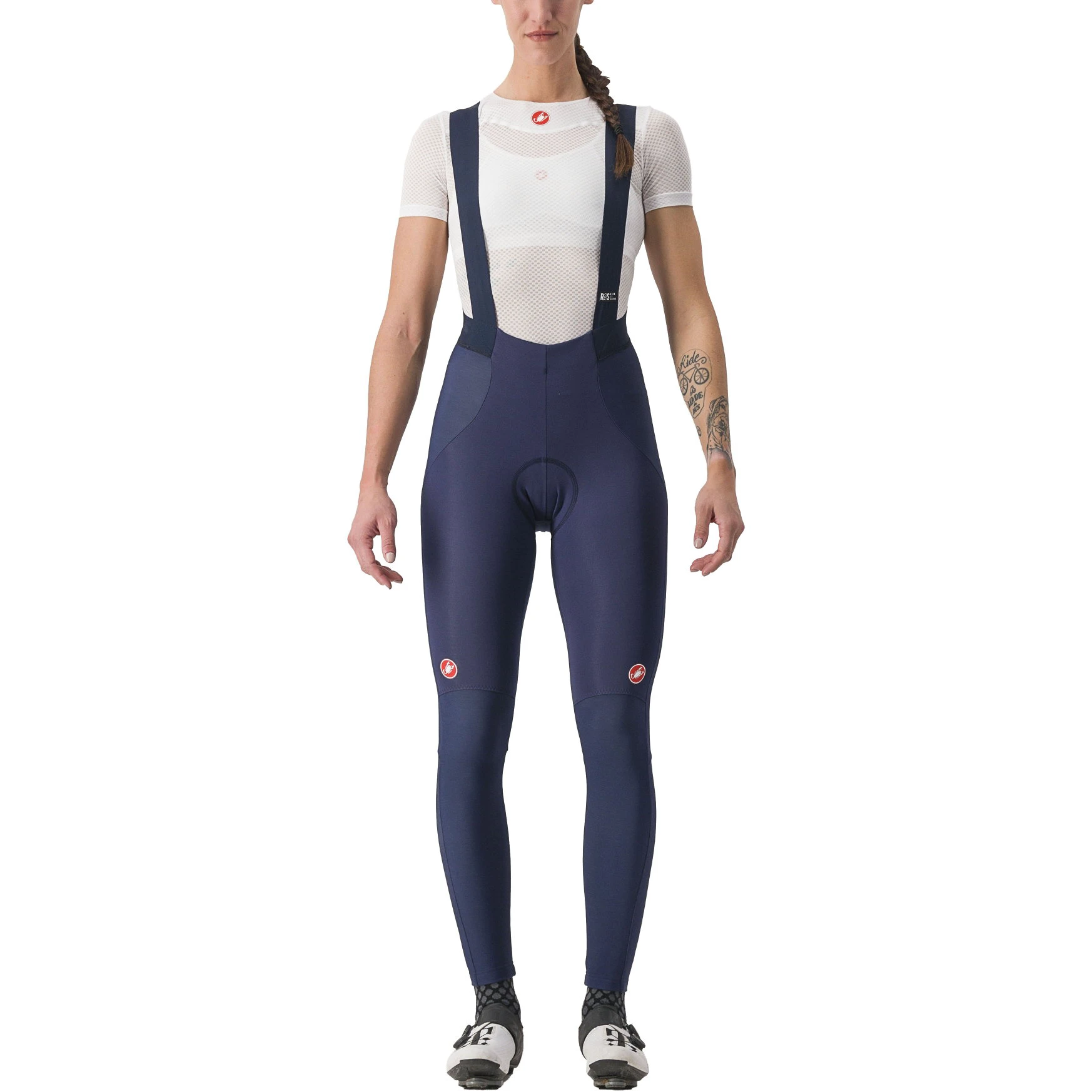 1. Castelli - Pantaloni lungi ciclism cu bretele iarna si vreme rece pentru femei Sorpasso Ros W bibtight - albastru belgian gri reflex