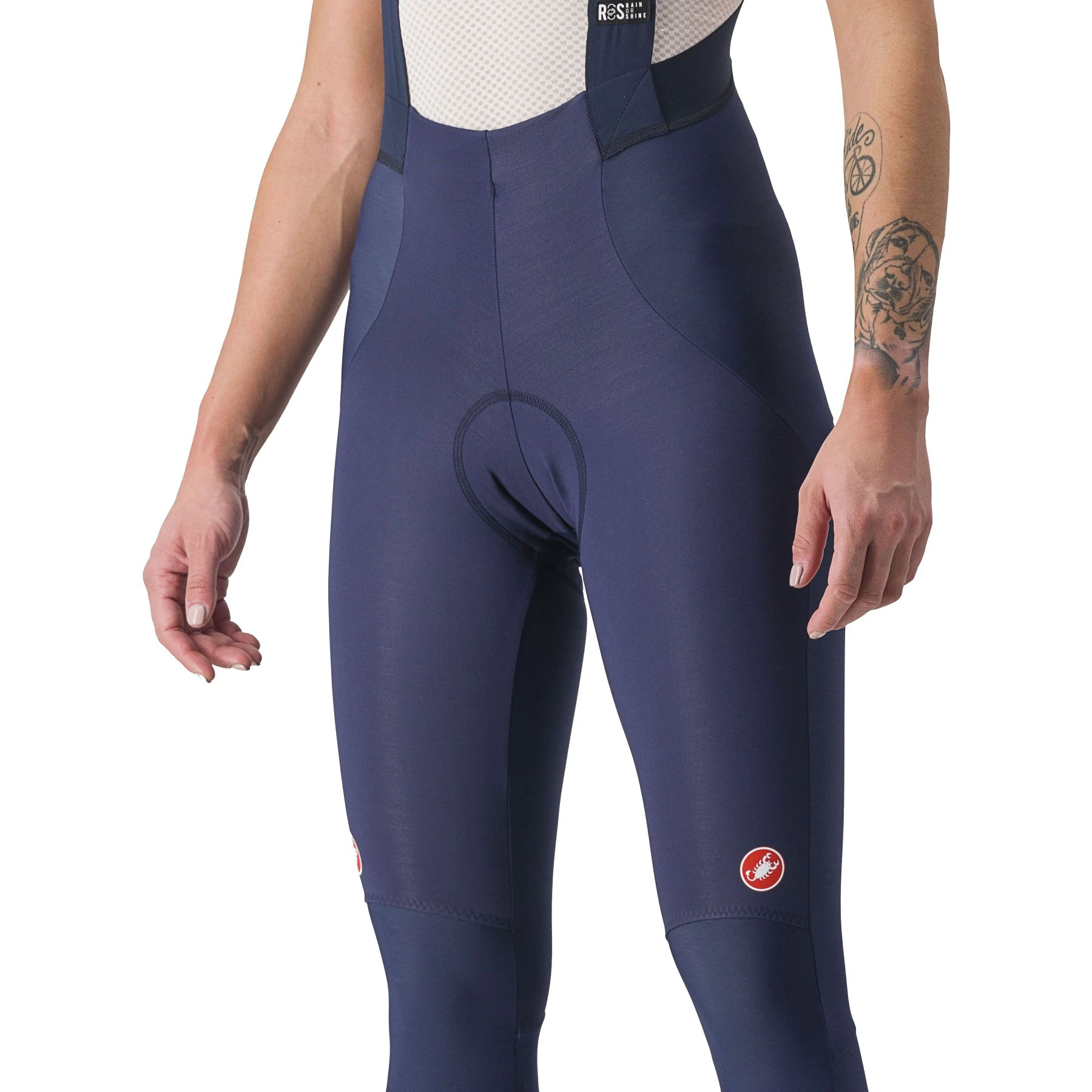 6. Castelli - Pantaloni lungi ciclism cu bretele iarna si vreme rece pentru femei Sorpasso Ros W bibtight - albastru belgian gri reflex