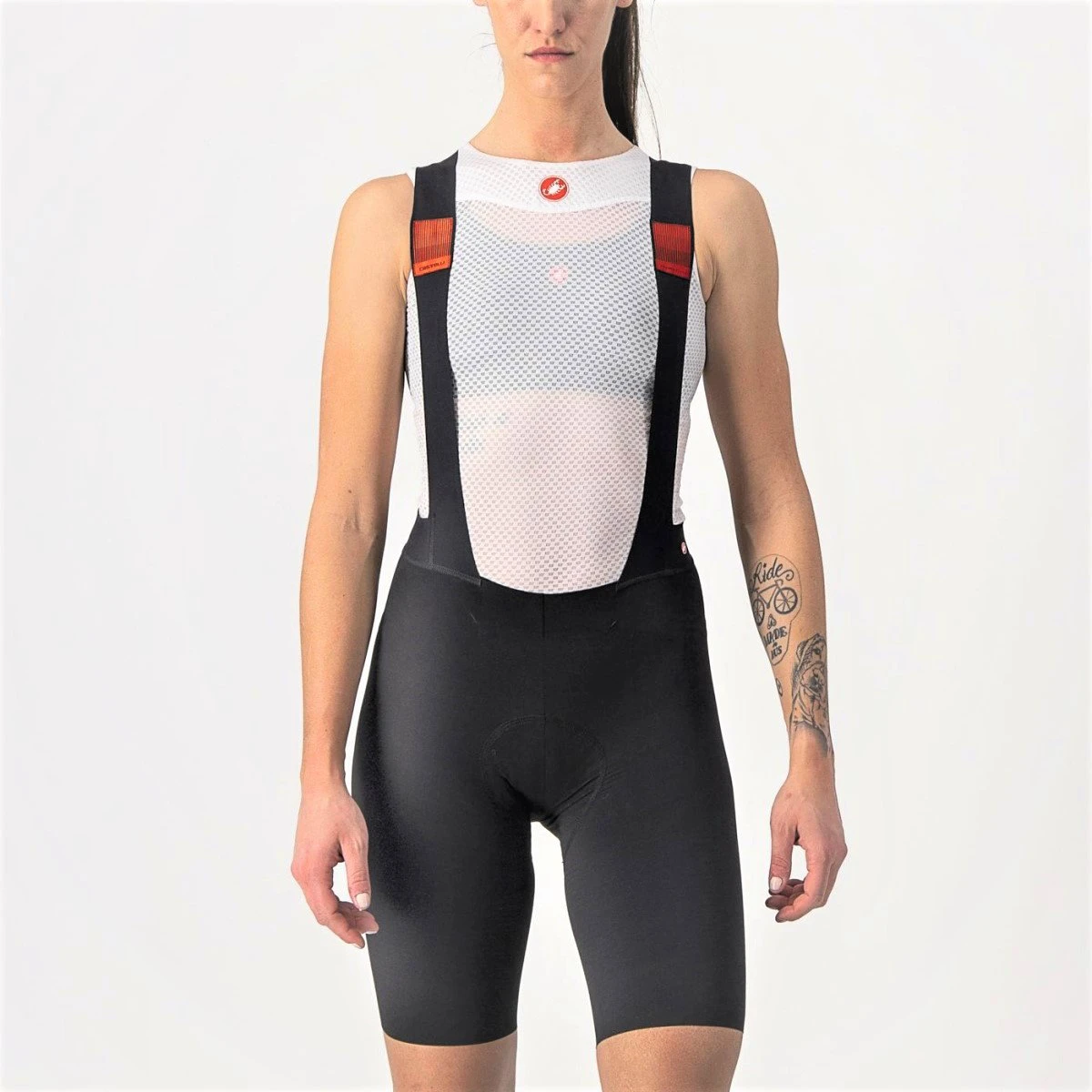 1. Castelli - pantaloni scurti pentru ciclism cu bretele pentru femei Premio Bibshort - negru