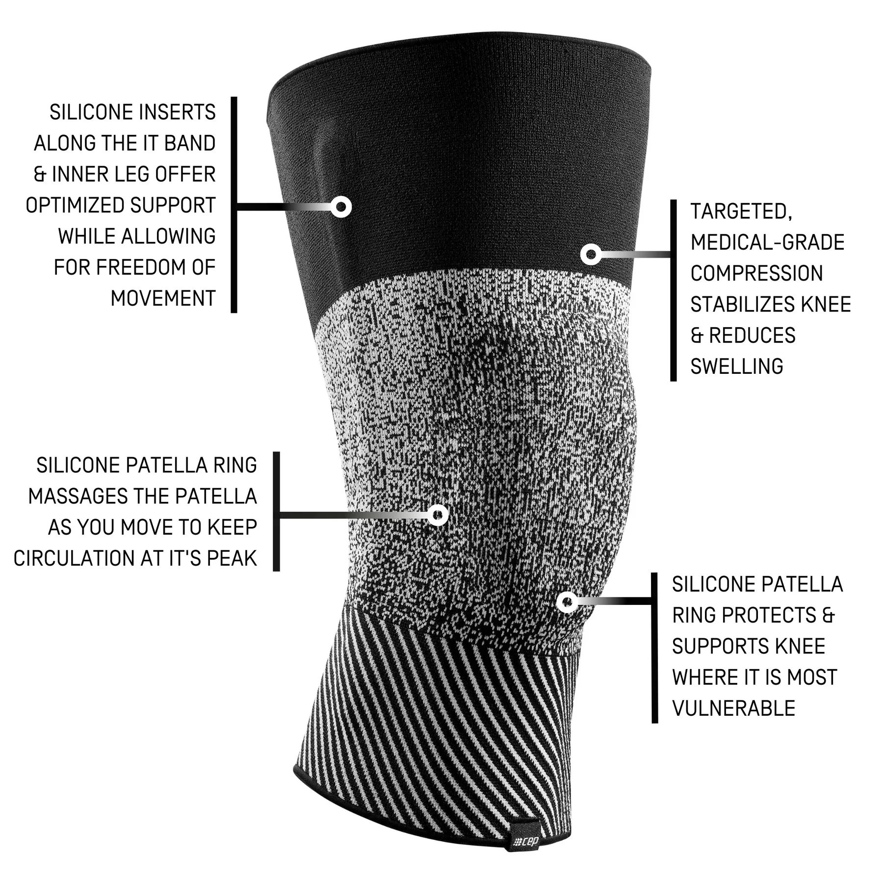 10. CEP - Genunchiera orto pentru compresie si protectie genunchi Max Support Compression Knee Sleeve - negru gri