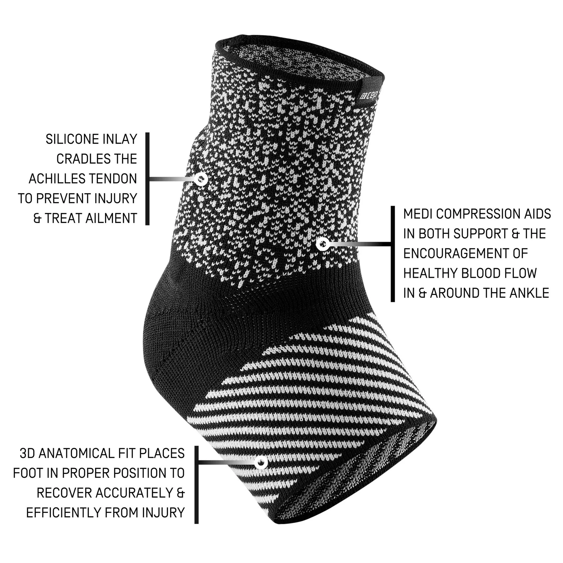 6. CEP - ortho calcaiul lui Ahile - Max Support Compression - Achilles Sleeve - Negru | Alb