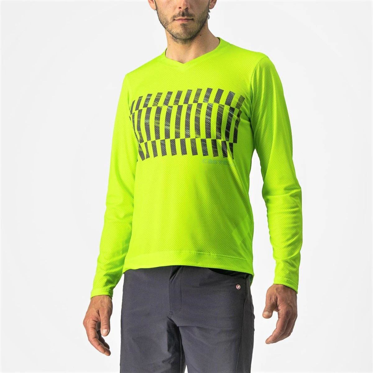 Castelli - tricou ciclism pentru barbati, maneca lunga Trail Tech LS Tee jersey - galben electric fluo lime negru - 59752