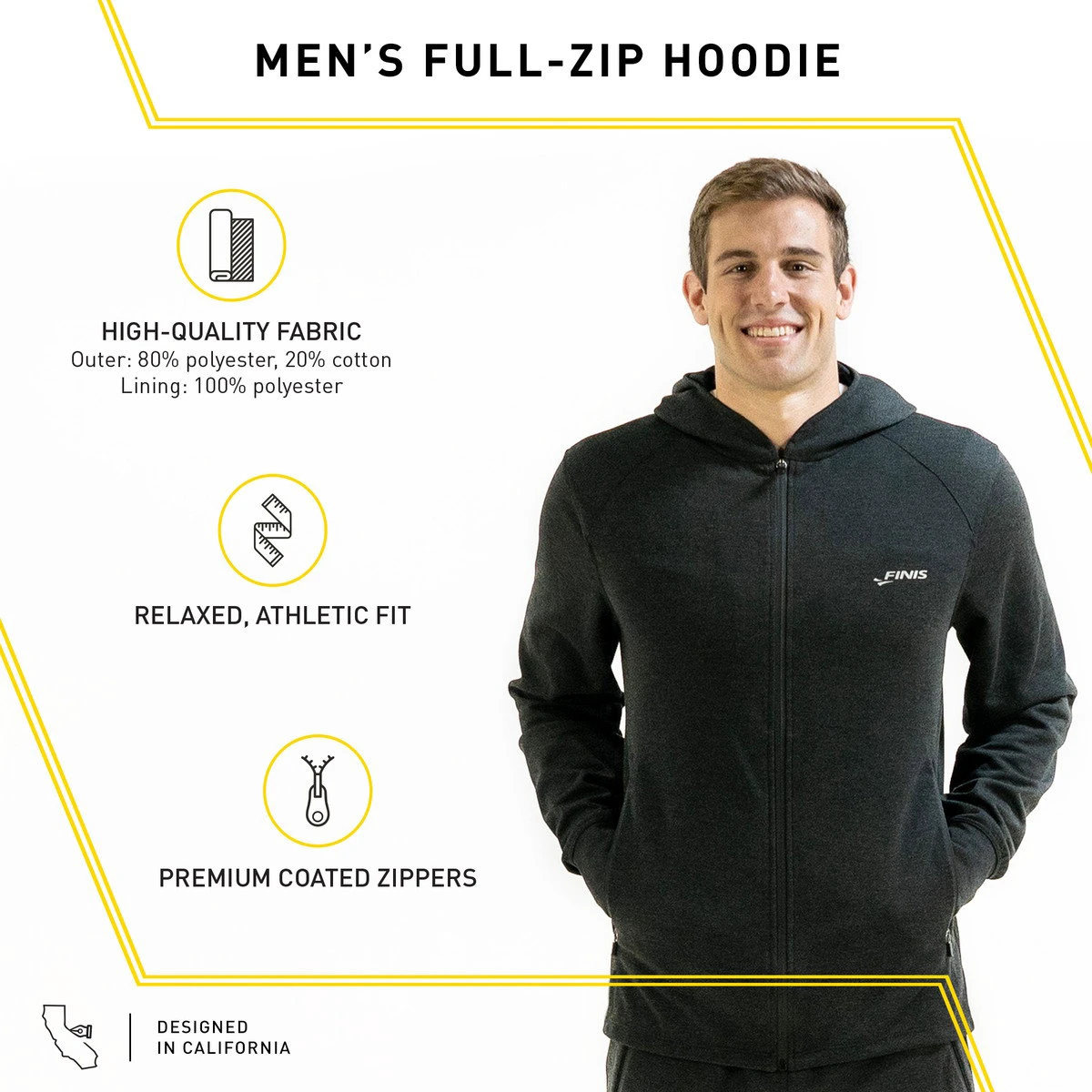 8. Finis - hanorac bumbac cu fermoar pentru barbati Tech Jacket Mens - negru