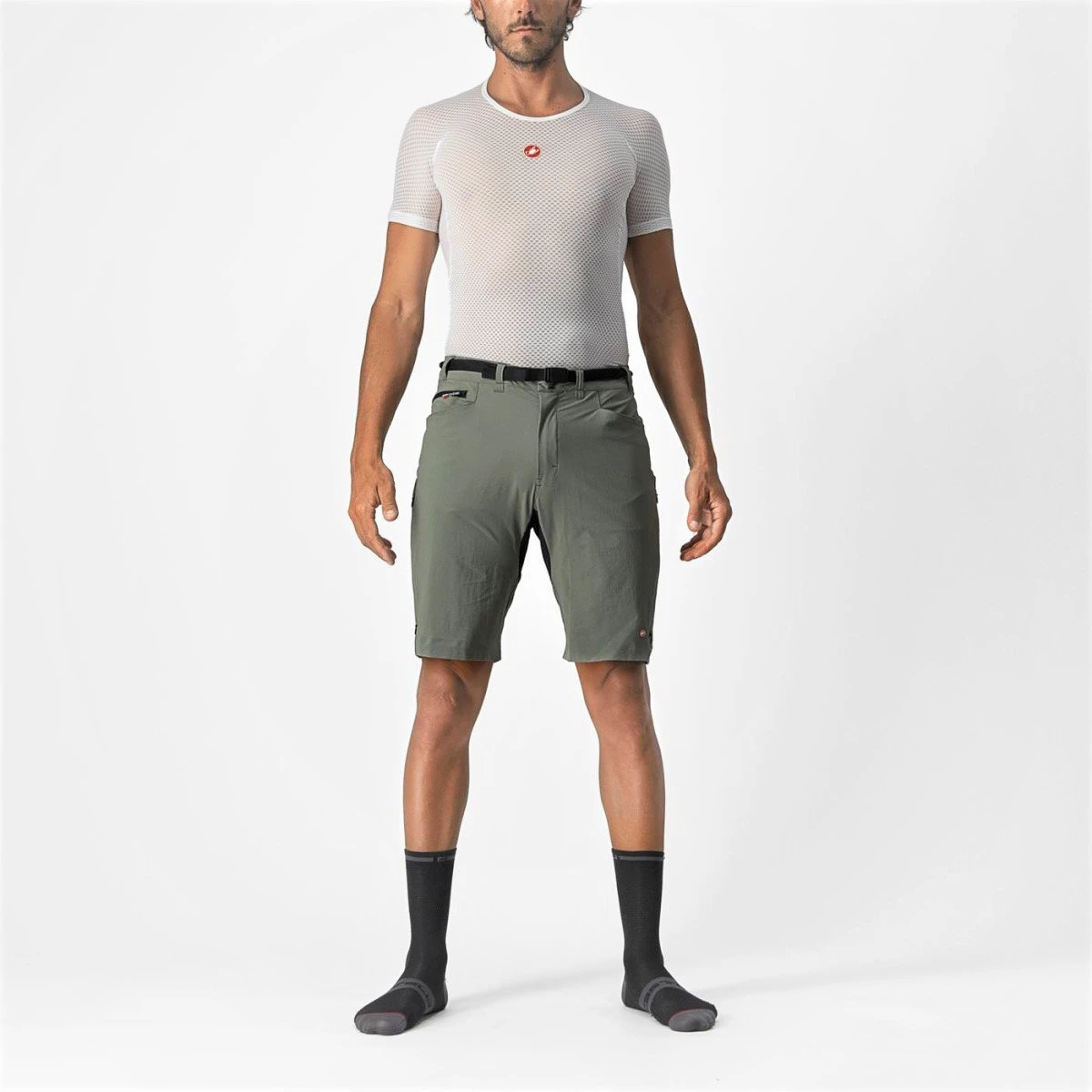 Castelli - pantaloni ciclism scurti si largi pentru barbati Unlimited Trail Baggy Short - verde army padure negru - 59858
