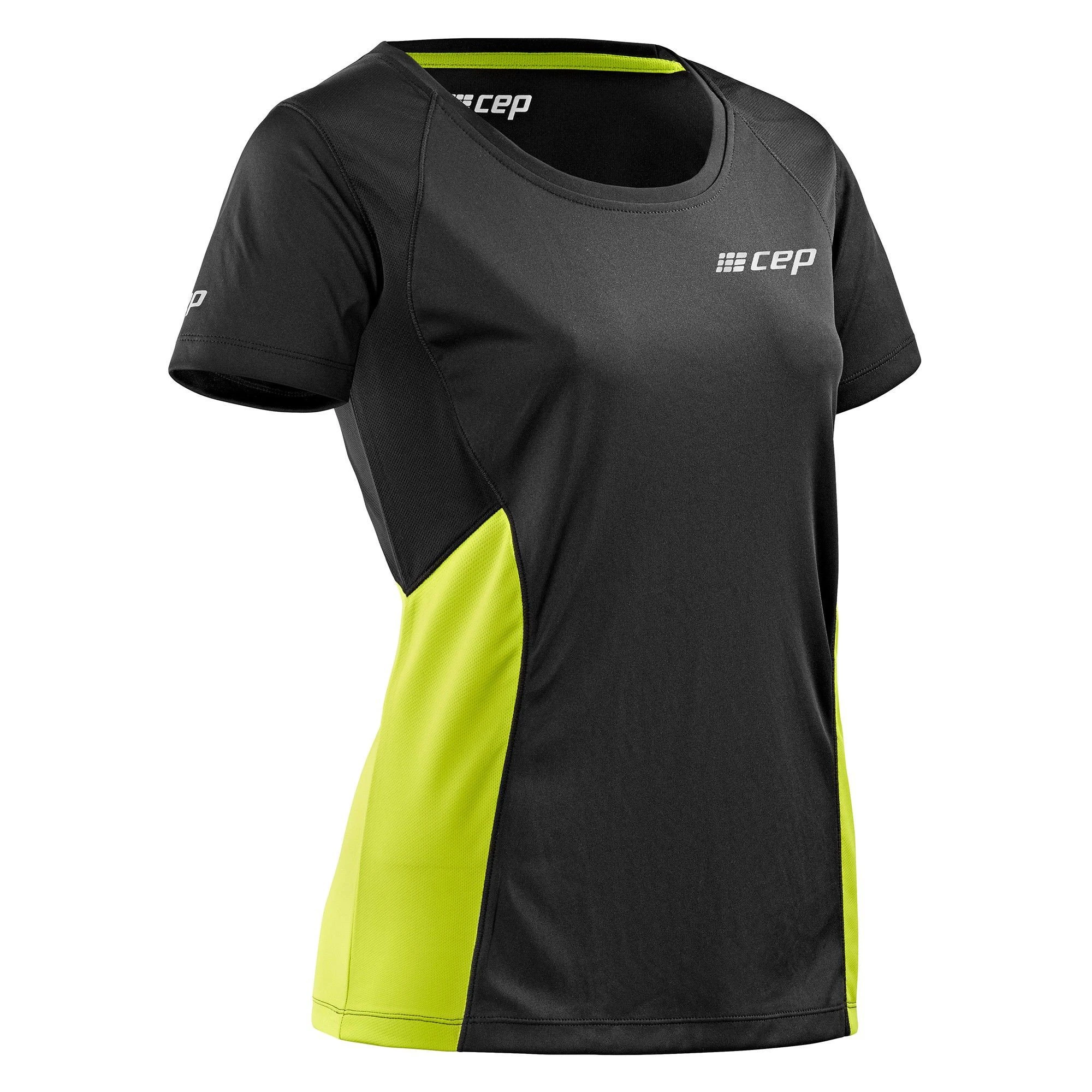 1. CEP - tricou alergare cu maneci scurte pentru femei Brand Run Shirt - negru verde lime