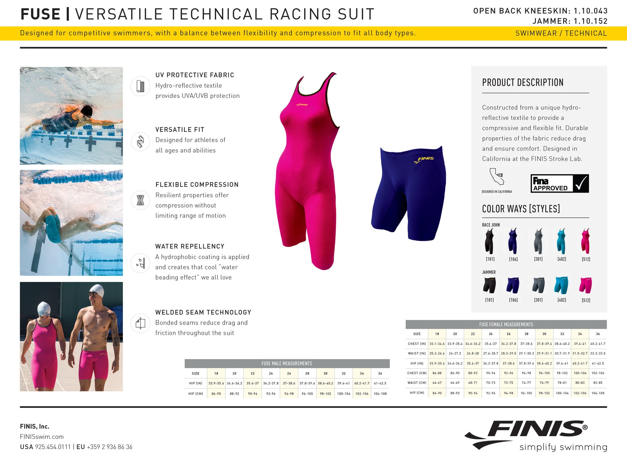 6. Finis - Costum inot tehnic pentru baieti sau barbati - Fuse Jammer - albastru