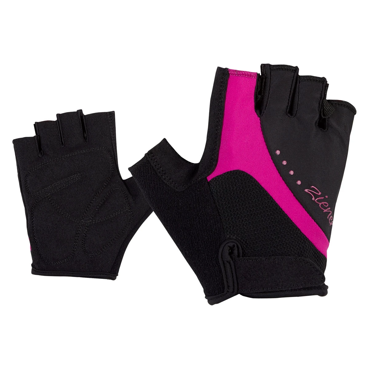1. Ziener - mănuși ciclism degete scurte pentru femei Calinda Lady - negru roz fuchsia