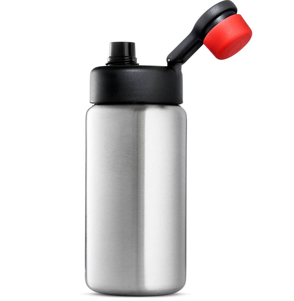 2. Woom - set suport bidon bicicleta copii si bidon metalic Glug - gri argintiu negru