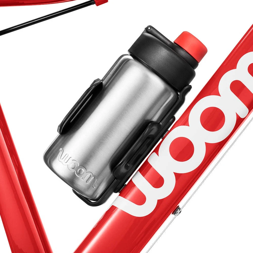 3. Woom - set suport bidon bicicleta copii si bidon metalic Glug - gri argintiu negru