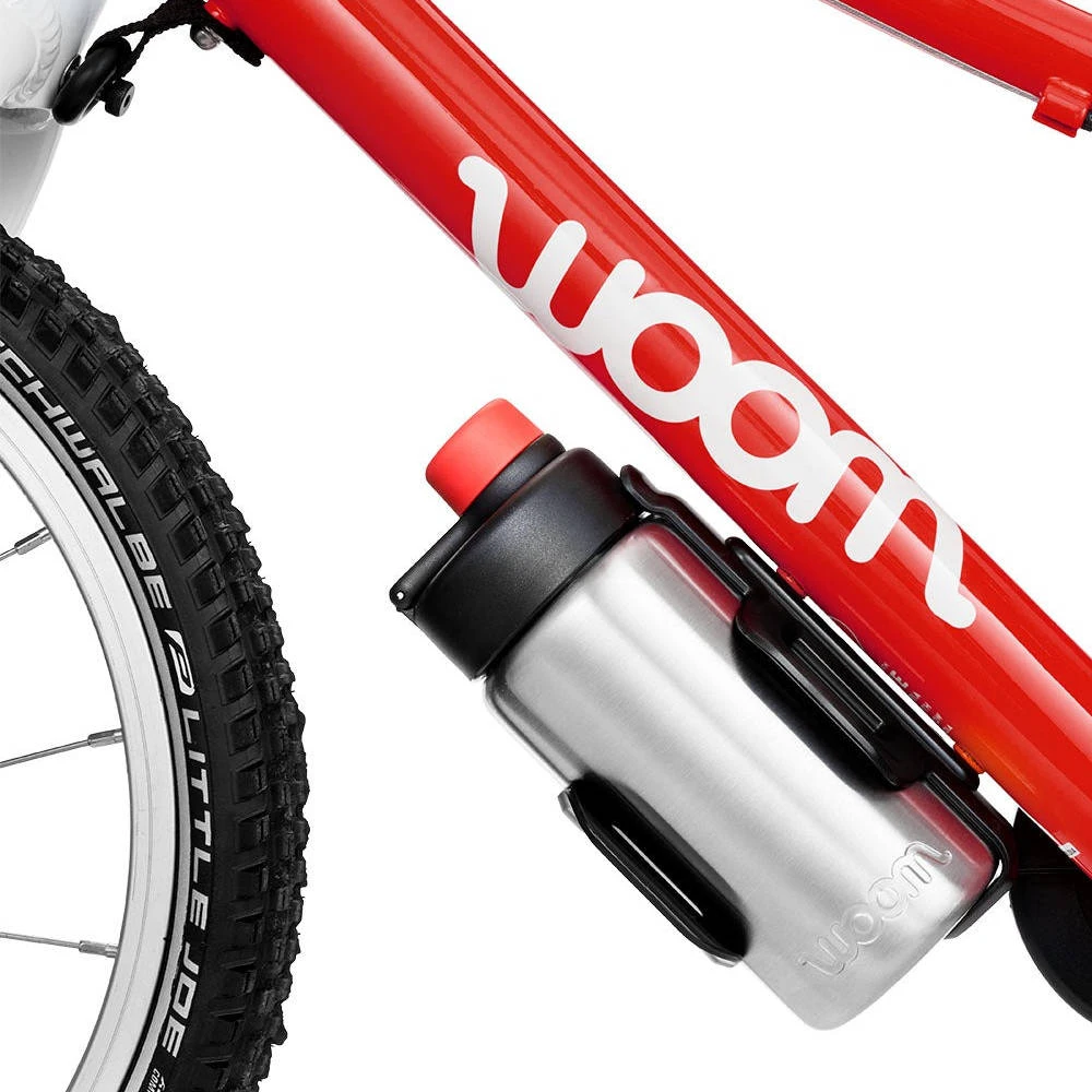 4. Woom - set suport bidon bicicleta copii si bidon metalic Glug - gri argintiu negru