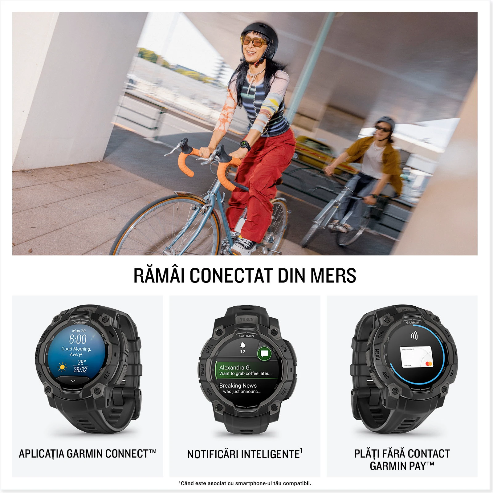 10. Garmin INSTINCT 3 - 45 mm AMOLED negru - smartwatch robust cu GPS