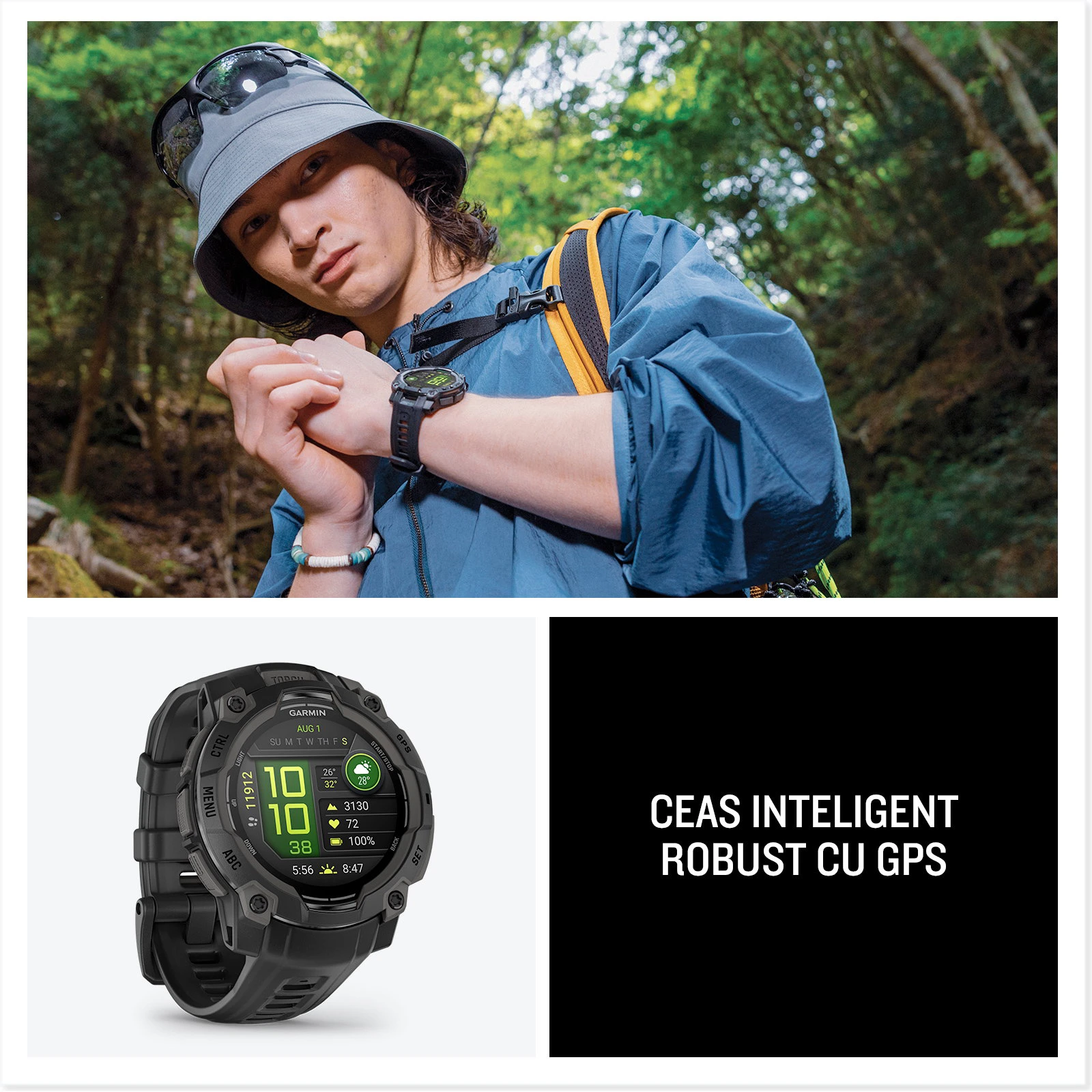 14. Garmin INSTINCT 3 - 45 mm AMOLED negru - smartwatch robust cu GPS