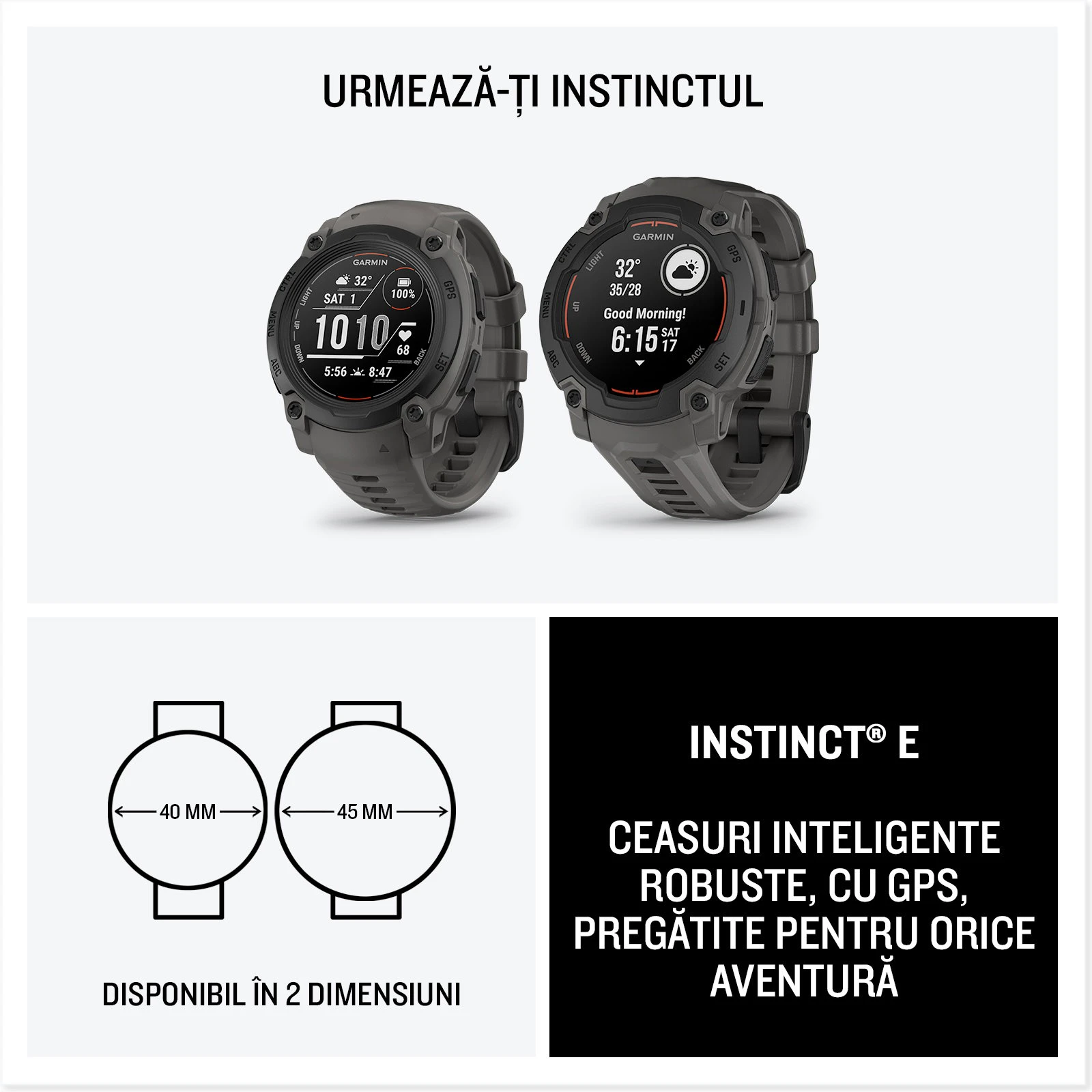15. Garmin INSTINCT E - 40 mm negru - smartwatch robust cu GPS