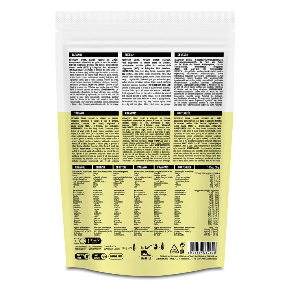 3. 226ers - plic pudra recuperare cu proteine - recovery drink - iaurt si lamaie - 1kg
