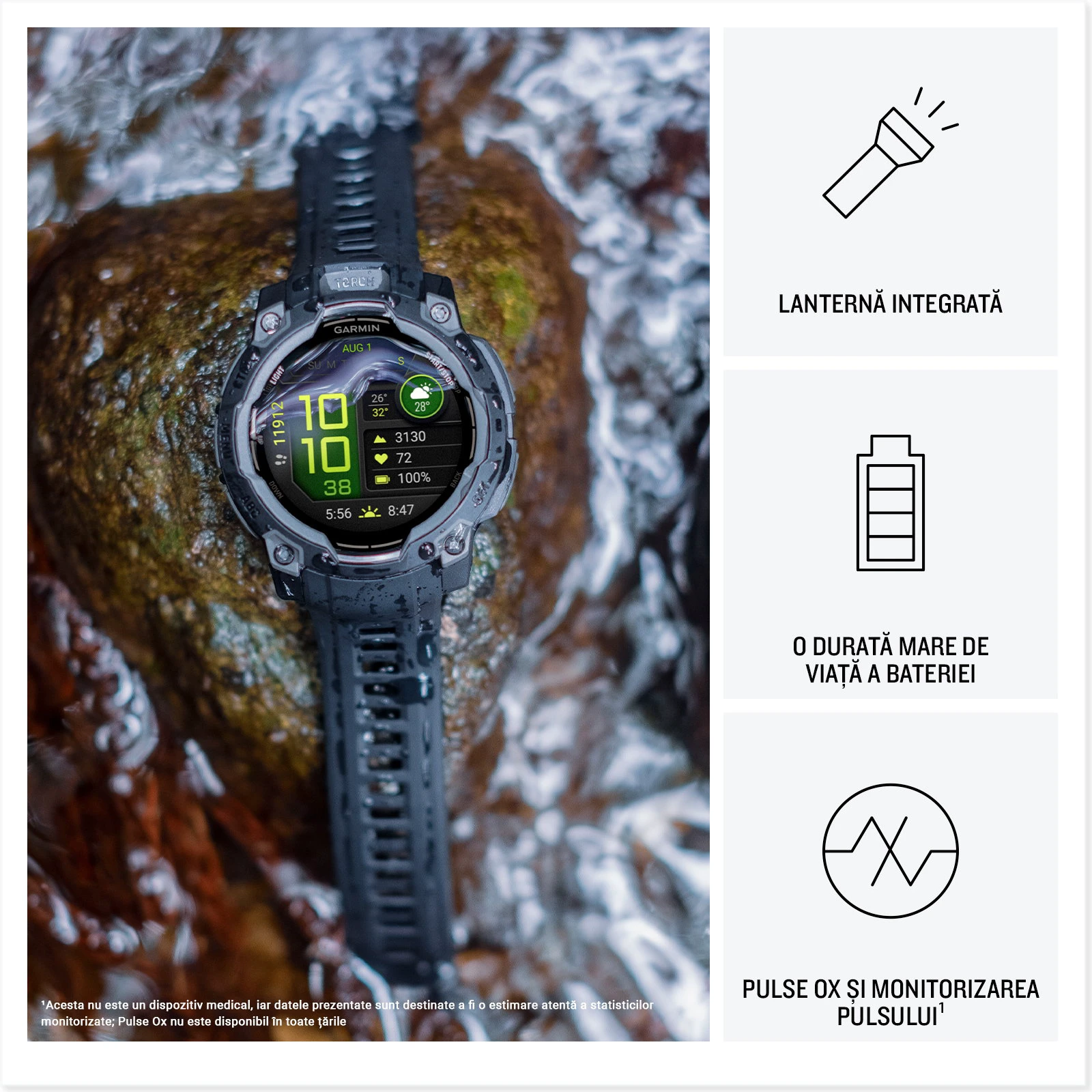 9. Garmin INSTINCT 3 - 45 mm AMOLED negru - smartwatch robust cu GPS