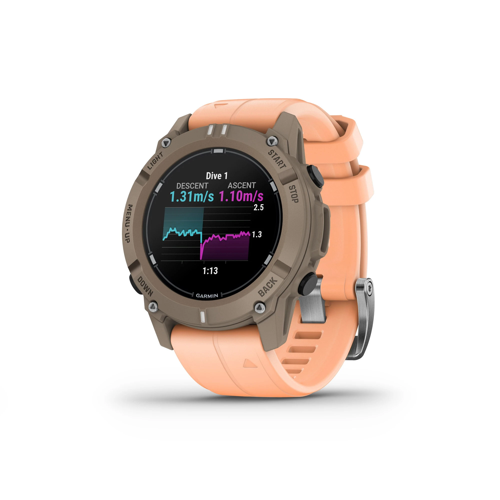 4. Garmin Descent G2 - 45 mm AMOLED Paloma cu curea Shell Pink - computer scufundări și smartwatch robust cu GPS