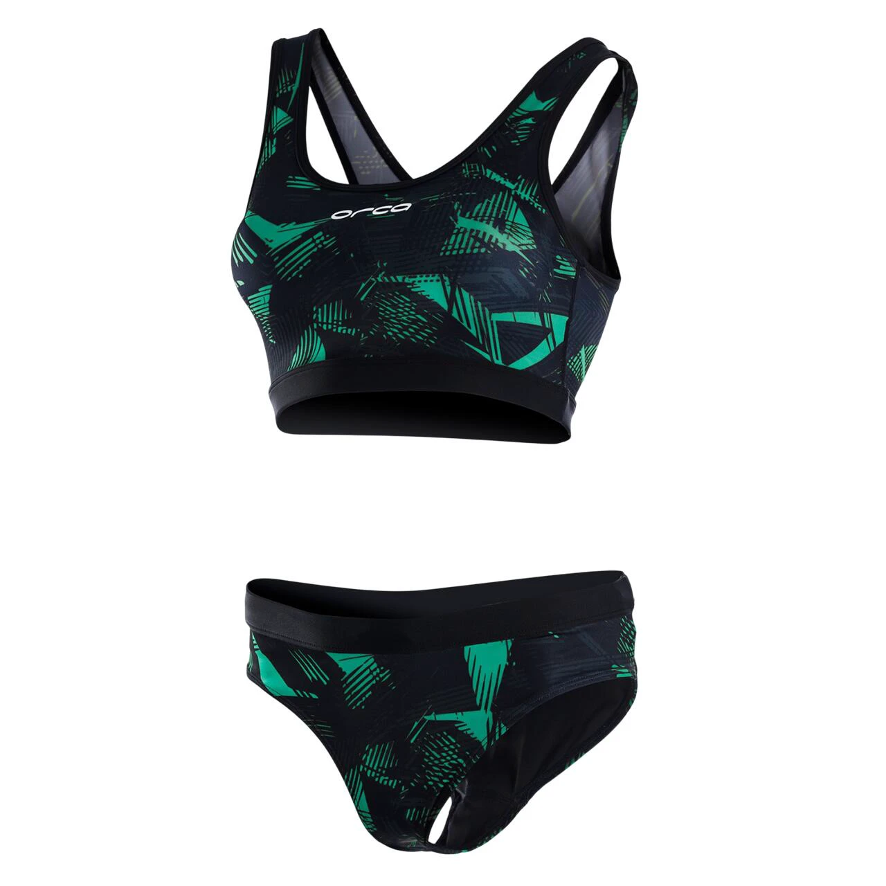 1. Orca - Costum de baie doua piese pentru Femei Bra & Bikini - print negru verde